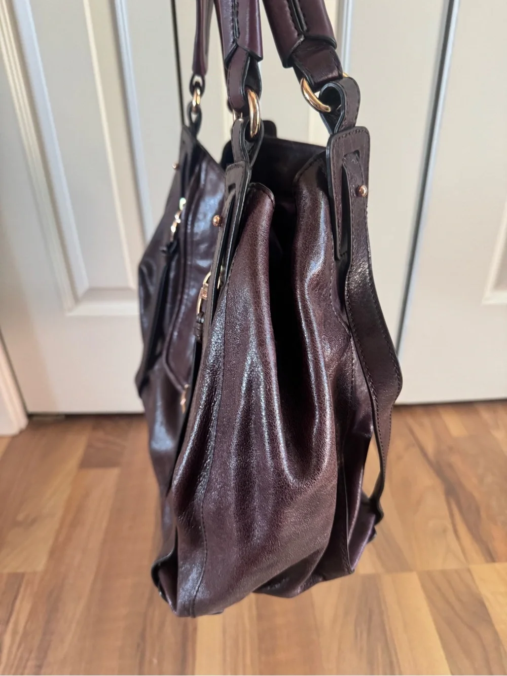 Kooba Women’s Leather Satchel Handbag in Deep Burgundy purse